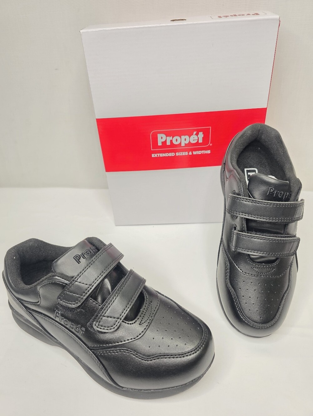 Propét Tour Walker Strap Black Leather Sneakers Women's Size 6.5 XX (4E) Ex Wd